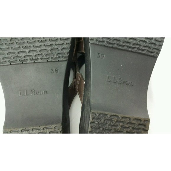 LL Bean Shoes 7.5M 39 Brown Leather Slide On Clogs Expandable Comfortable - Picture 9 of 10